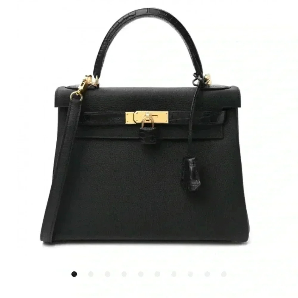 Hermes Togo matte porous crocodile Kelly retourne touch black 28.Full set